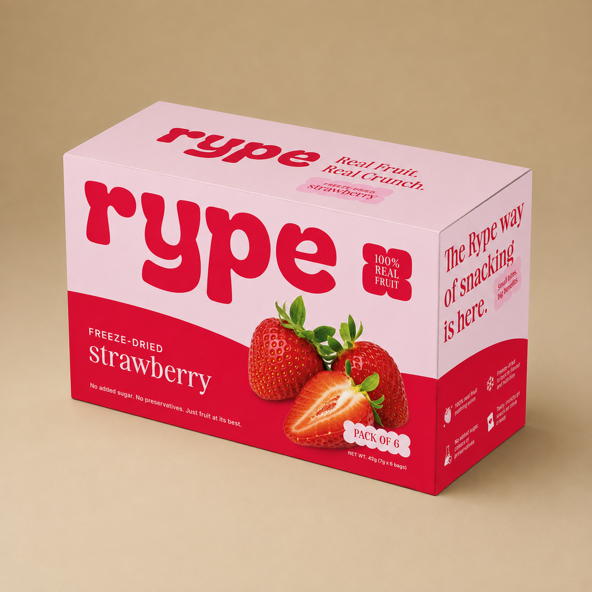 Box of six lunch box packs - Freeze dried strawberry - 42 gms